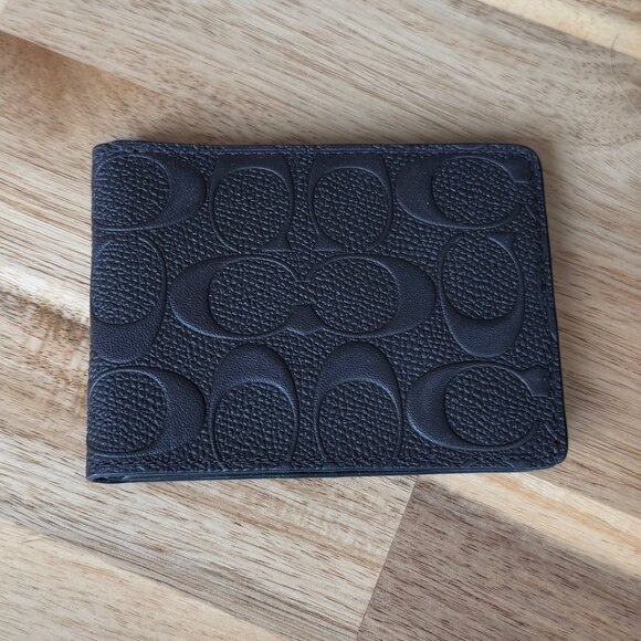 Coach Embossed Leather Bifold Wallet – Mahogany Signature Print NWT - Picture 1 of 6